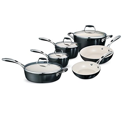 Tramontina 80110/525DS 10-Piece Gourmet Ceramica 01 Deluxe Cookware Set, Metallic Black