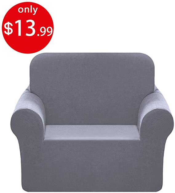 Chelzen Stretch Chair Cover 1-Piece Polyester Spandex Fabric Arm-Chair Slipcover Living Room Sofa Couch Slip Covers Protectors (Chair, Light Gray)