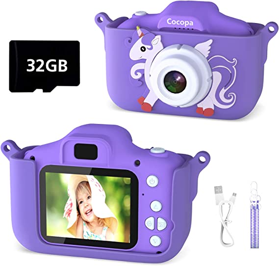 Cocopa Kids Camera Digital Camera for 3-12 Year Old Girls,1080P HD Video Camera for Kids with 32GB SD Card/2 Inch IPS Screen, Birthday Christmas Toy Gifts for 3 4 5 6 7 8 Year Old Girls(Purple)