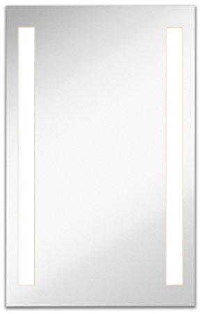 Lighted LED Frameless Backlit Wall Mirror | Polished Edge Silver Backed Illuminated 2 Frosted Line Vertical Mirrored Plate | Commercial Grade | Vanity or Bathroom Hanging Rectangle (23.5"W x 37.5"H)