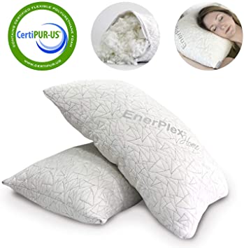 EnerPlex Never-Flat Queen Pillows 2-Pack, CertiPUR-US Certified Adjustable Shredded Memory Foam Luxury Queen Size Pillow, Machine Washable, Bamboo Cover, 30x20 Lifetime Promise, Will Not Go Flat