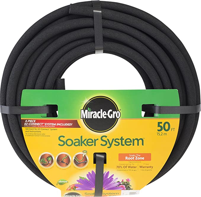 Swan Products MGSPA38050CC Miracle-GRO Soaker System Customizable Hose with Push on Fittings, 50' x 3/8", Black