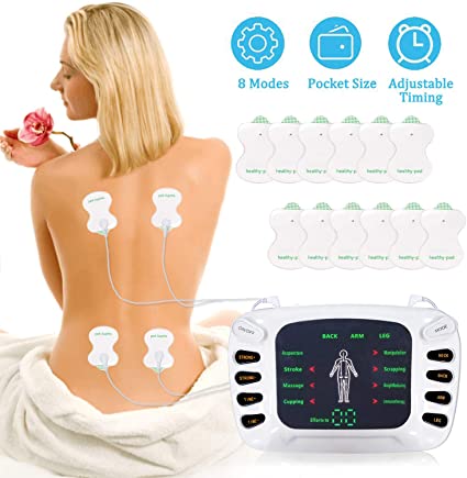 TENS Machine with Digital LCD Backlit Screen, Dual Channel Muscle Stimulator for Pain Relief with 8 Massage Modes, 12 Reusable Electrode Pads