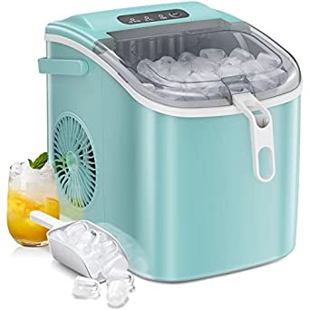 AGLUCKY Ice Makers Countertop,Protable Ice Maker Machine with Handle,Self-Cleaning Ice Maker, 26Lbs/24H, 9 Ice Cubes Ready in 8 Mins, with ice Scoop and Basket,for Home/Office/Kitchen (Green)