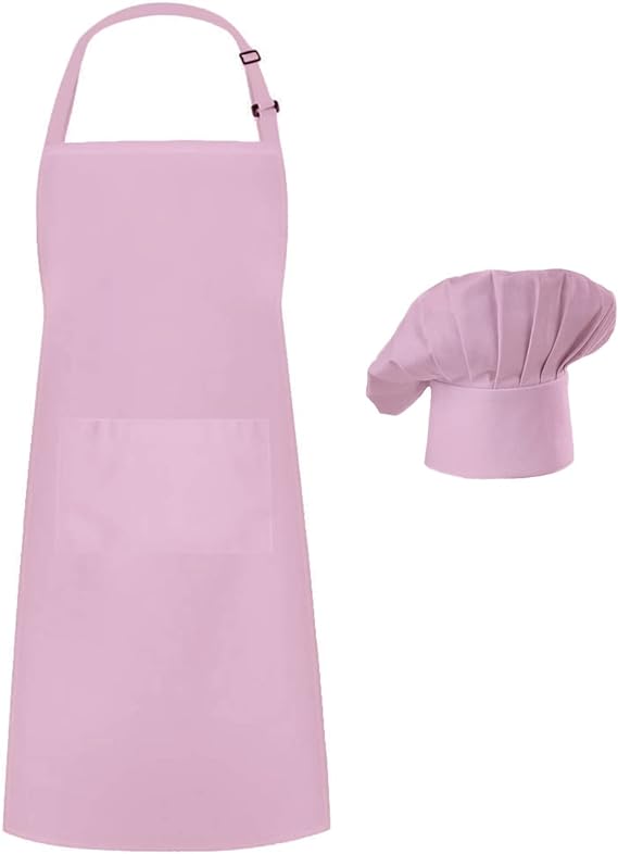 Hyzrz Chef Apron Hat Set, Adjustable Chef Hat and Kitchen Cooking Adult Baker Costume Apron for Girls Mon Men and Women Mothers Gift, Pink