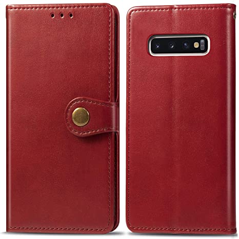 Galaxy S10 Wallet Case,Leather Phone Cases with Credit Card Holder Slot Stand Kickstand Shockproof Rugged Shockproof Flip Folio Protective Cover for Samsung Galaxy S 10 Ten 10S GS10 Women Girls Red