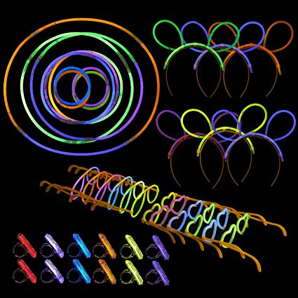 466-Pack Glow Stick Party Supplies for Birthdays, Halloween, Carnival - Includes Headbands, Glasses Frames, Rings and Sticks Glowing in the Dark - Various Colors