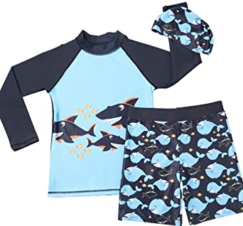 MiYang Boys Swimsuit Rash Guard Toddler Kids Long Sleeve Shark Two Piece