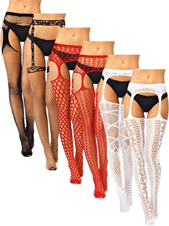 6 Pairs Women Fishnet Thigh High Stockings Suspender Pantyhose Stockings for Halloween