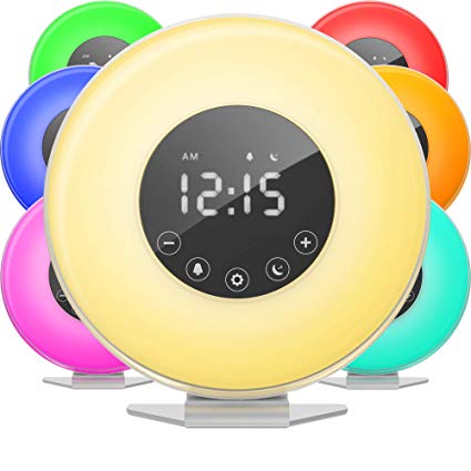 hOmeLabs Sunrise Alarm Clock - Digital LED Clock with 6 Colour Switch and FM Radio for Bedrooms - Multiple Nature Sounds Sunset Simulation & Touch Control - With Snooze Function for Heavy Sleepers