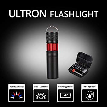Naturehike Portable Rechargeable CREE LED Flashlight - White Red Blue 3 Lighting Colors - with Rechargeable Battery&Charger in Portable Pouch - Great Work Light for Men's Indoor Outdoor Use