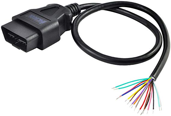 iKKEGOL 16 Pin J1962 OBD2 OBD-II Male Connector to Open Plug Wire, OBD Diagnostic Extension Cable Pigtail for DIY (60cm 24" inch, 2ft)