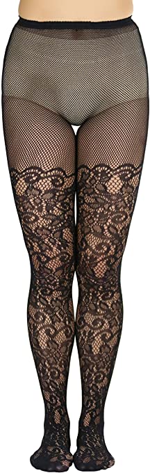 ToBeInStyle Women's Elegant Floral Vine Fishnet Pantyhose