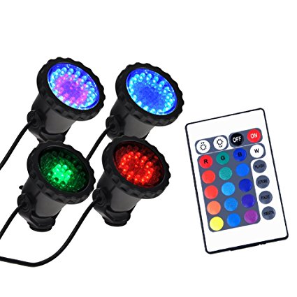 WEKSI 4Pcs RGB 36 LED Submersible Spot Light Underwater Colorful Landscape Lamp Outdoor IP65 Decorative Lamp with IR Remote Control for Aquarium Fish Tank Garden Fountain Pond Pool Wall Yard Path