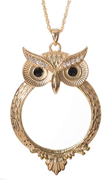 Owl 4X Magnifier Magnifying Glass Pendant Necklace, 30" - Gold Tone