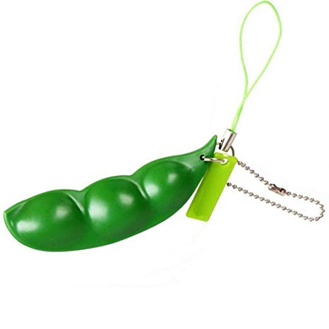 Bluelans Decompression Toy,Fun Squeeze-a-Bean Soybean Pendants Anti Stressball Stress Relieving Keychain Mobile Chain Fidget Toys for Kids Adults (Green)