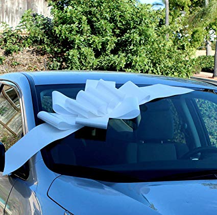 Big White Car Bow Ribbon - 25" Wide, Large Gift Decoration, Fully Assembled, Christmas, Wedding, Birthday, Anniversary, Sweet 16, School Dance, Prom, Mother's Day