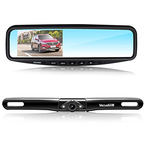 VECLESUS T1 Backup Camera with 4.3” Mirror Monitor for Car Waterproof Night Vision Backup Camera License Plate