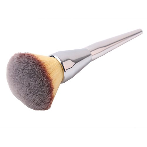 Powder Brush, Tinabless Large Makeup Brush Foundation Face Blush Loose Powder Brushes Cosmetic Tool (Khaki/Silver)