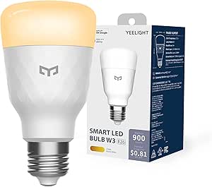 YEELIGHT Smart LED Bulb 60W Equivalent, LED Light Bulb WiFi Smart Bulbs, Dimmable Light Bulb 900LM, Work with Razer Chroma, Alexa and Google Home, A19 E26 Warm White 2700K Bulb, No Hub Required