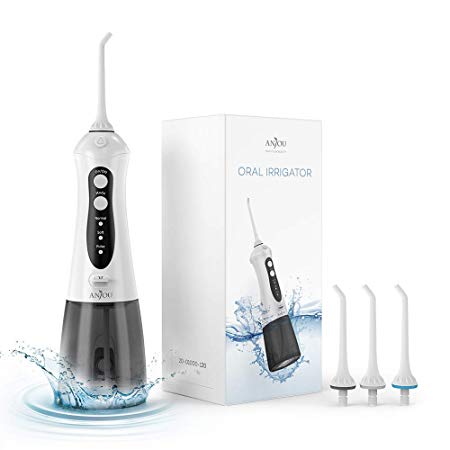 Anjou Cordless Water Dental Flosser, Professional Oral Irrigator, Portable and Rechargeable, IPX7 Waterproof, 3 Modes for Braces and Teeth Whitening, Travel and Home Use (300 mL, Black)