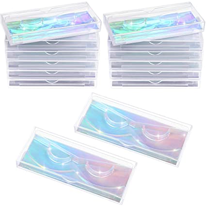 12 Pieces Empty Lash Box Glitter Paper Plastic Eyelash Packaging Box Slide Eyelash Case False Eyelash Storage Box with Lash Tray for Women Girls, Holographic Background