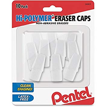 Hi-Polymer White Pencil Cap Erasers, 10/PK - 2pc