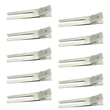 100 Pieces 1.8 Inches Hairdressing Double Prong Pin - HYHP Curl Setting Section Hair Clips Metal Alligator Clips Silver Hairpins for Hair Extensions