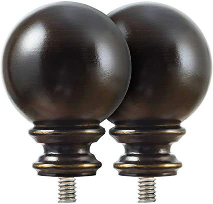 KAMANINA Classic Round Replacement Finials for 1 Inch Curtain rods, M6 Standard Screw Drapery Rod Finials, Set of 2, Bronze