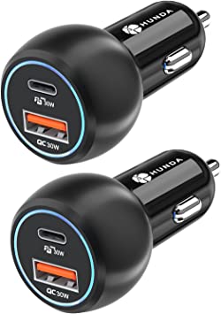 2PCS USB C Car Charger 60W, 30W PD3.0 & 30W QC3.0 Super Fast Car Charger, Flush Fit In Car Charger Adapter Compatible with IPhone 13/12/11, Galaxy, Pixel, Tablet and More