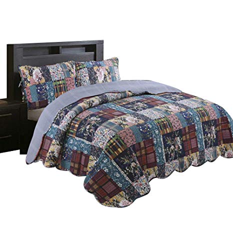 Beddinginn Rural Floral Jacquard Quilt Sets 100% Cotton Reversible Patchwork Bedspread Vintage Washed Coverlet Set