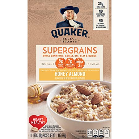 Quaker Instant Oatmeal Select Starts Super Grains, Honey Almond, 6 Packets