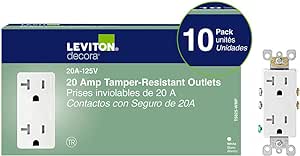 Leviton M02-T5825-Wmp 20a 125v White Decora Tamper Resistant Outlets 10 Count