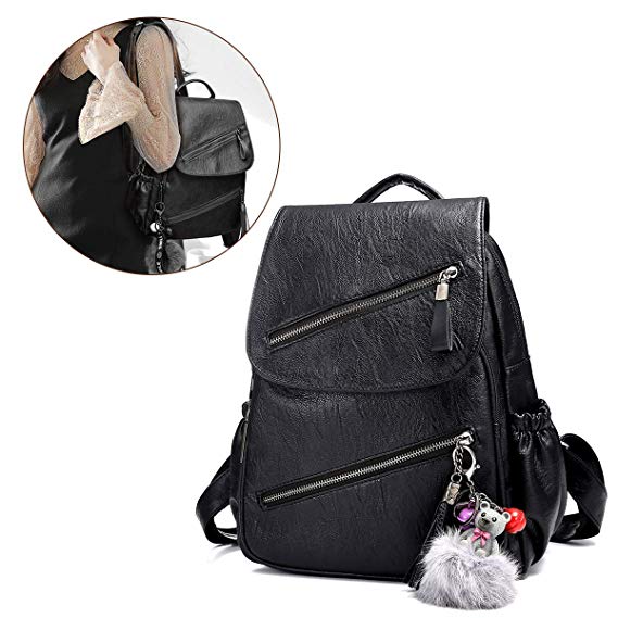 Rucksack Handbag Ladies, JOSEKO Anti-Theft Backpack Bag Travel Shoulder Bag Leisure PU Leather Daypack Tassel handbag With Adorable Bear Lightweight Purse Black