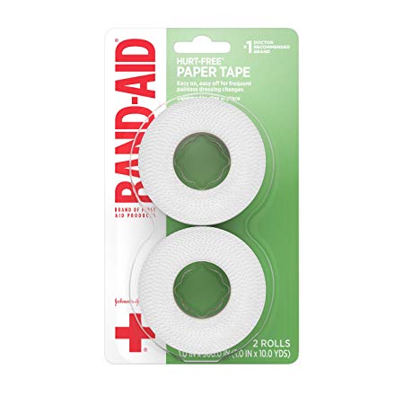 Band-Aid Brand of First Aid Products Hurt-Free Medical Adhesive Paper Tape to Secure Bandages and Wound Dressings, Non-Irritating, 1 Inch by 10 Yards, 2 ct