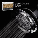 AquaCare By HotelSpa Filtered Shower-Head Extra-Large 5 Inch Chrome Face 6-Setting Showerhead with 3 Stage Water Filter Cartridge Inside