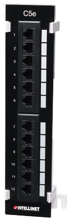INTELLINET 12-Port Cat5e Wall-mount Patch Panel Compatible with 110 and Krone Punch Down Tools 162470