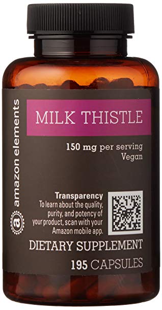 Amazon Brand - Amazon Elements Milk Thistle, Vegan, 150mg, 195 Capsules, More Than a 6 Month Supply