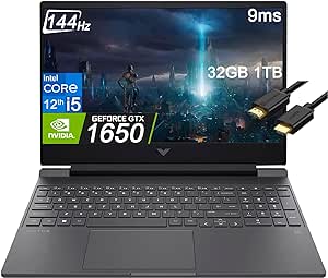 HP Victus 15 Gaming Laptop 15.6" FHD 144Hz IPS (Intel 12th Gen i5-12450H (Beats i7 10750H), 32GB RAM, 1TB PCIe SSD, GeForce GTX 1650 4GB) Backlit Keyboard, Type-C, Win 11, IST HDMI Cable Included