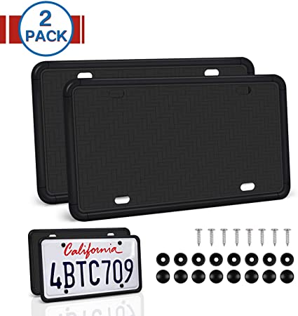 Mookis License Plate Frame, 2 PCS Black Auto License Plate Holder, Silicone License Plate Frame with Installation Screws and 9 Drainage Holes, Water-Proof, Rust-Proof, Weather & Rattle-Proof (Type 1)