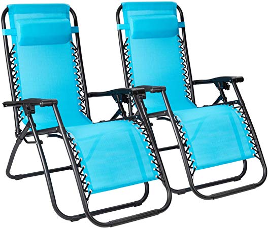 Flamaker Patio Zero Gravity Chair Outdoor Folding Lounge Chair Recliners Adjustable Lawn Lounge Chair with Pillow for Poolside, Yard and Camping (Blue)