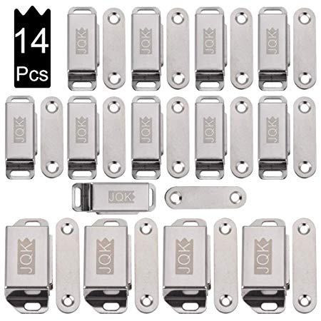 JQK Magnetic Cabinet Door Catch, Stainless Steel Closet Catches 15 Lbs(10 pcs) with 20 Lbs(4 pcs) Strong Magnetic, Furniture Latch (Pack of 14), CCS01-P14