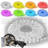 Blue Wind Led Strip Lighting 5M 164 Ft 5050 RGB 300leds Flexible Color Changing Full Kit with 44 Keys IR Remote Controller Control Box 12v 5A Power Supply