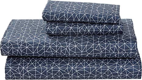 Rivet Spectrum 100% Sateen Cotton Bed Sheet Set, Easy Care, King, Denim Blue