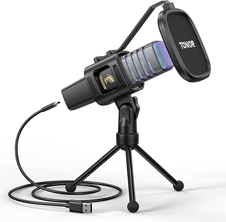 RGB USB Microphone, TONOR Cardioid Condenser Computer PC Mic with Tripod Stand, Pop Filter, Shock Mount for Gaming, Streaming, Podcasting, YouTube, Twitch, Compatible with Laptop Desktop, TC30 RGB