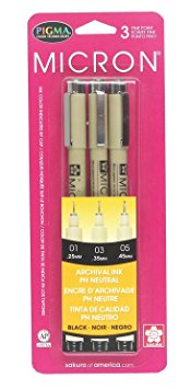 Sakura 30061 3-Piece Pigma Micron Blister Card Ink Pen Set, Black