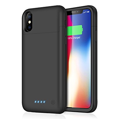 iPhone X Battery Case, 5200mAh Rechargeable Charging Case for iPhone X Extended Power Charger Case for iPhone X iPhone 10 (5.8 inch)- Black (Black)