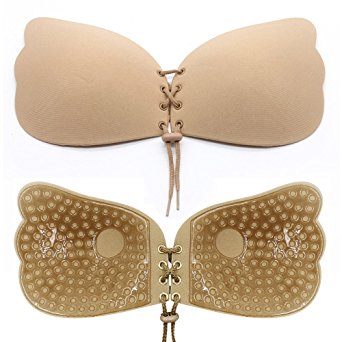 Strapless Bra Self Adhesive Invisible Silicone Push Up Bra with Drawstring