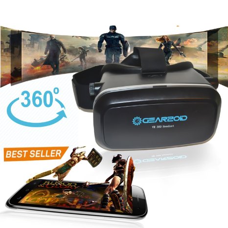 Gearzoid VR 360 Virtual Reality Google Cardboard Viewing Glasses-VR Headset Compatible with 4-6 inch Android Windows and IOS Smartphones-Iphone456 Samsung Galaxy S 4567 Edge Moto Nexus HTC LG
