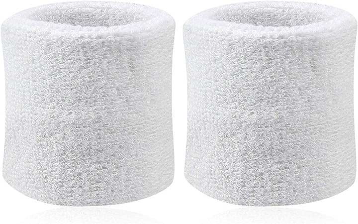 2 Pack Wrist Sweatbands Tennis Wrist Bands Absorbent Sweatbands for Football Basketball Running Athletic Sports and Working Out (White)